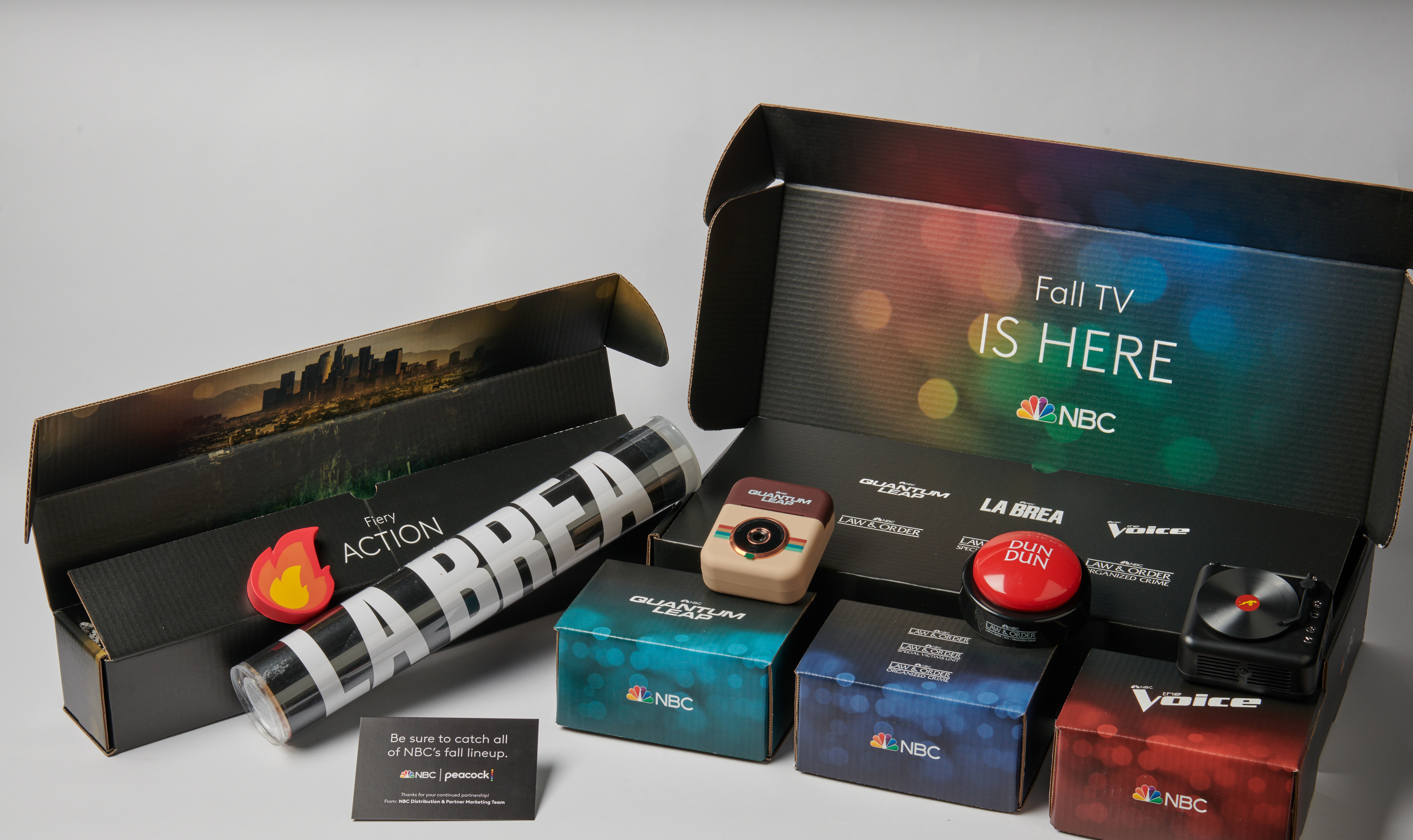 The promo box and materials for NBC and their new season, including material from the TV show La Brea