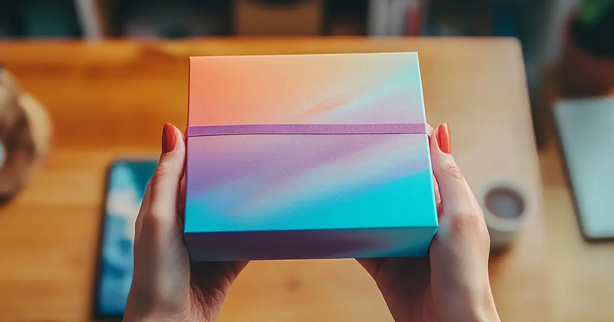 Picture of hands holding an unopened graphic package